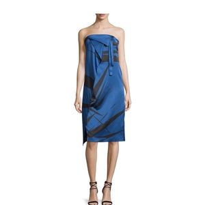 NWT Halston Heritage Strapless Graphic Charmeuse